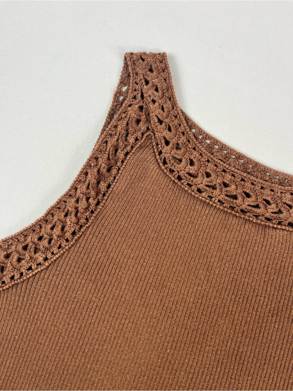 Vintage Y2K Grace Elements Brown Ribbed Tank Crochet Trim Bohemian Cottagecore - Picture 3 of 8